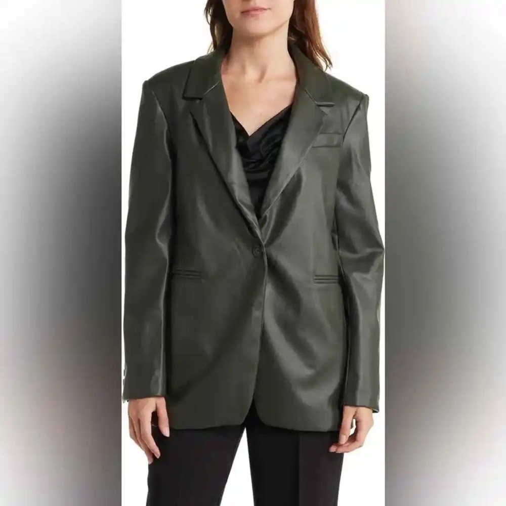 RDI Oversized Faux Leather Blazer Dark Olive Green Size SPP
